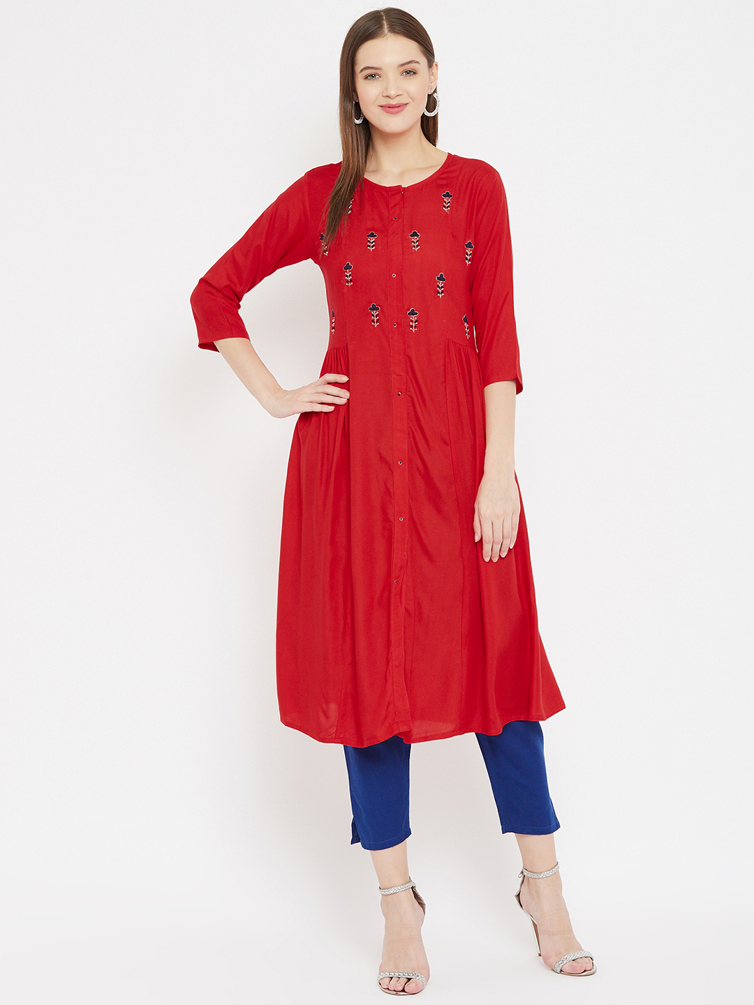 Aria Embroidered Rayon Front-slit Kurti